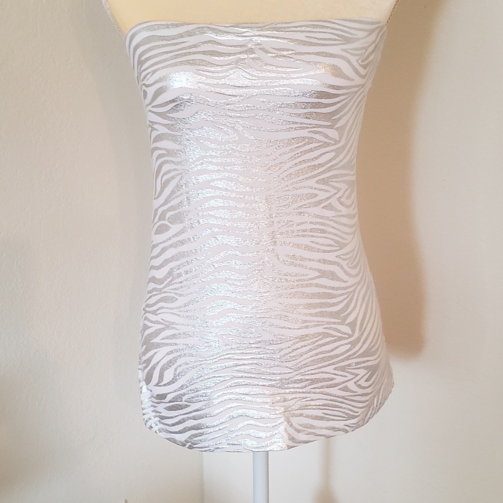 Animal Print White & Silver Bandeau Tube Top M/L